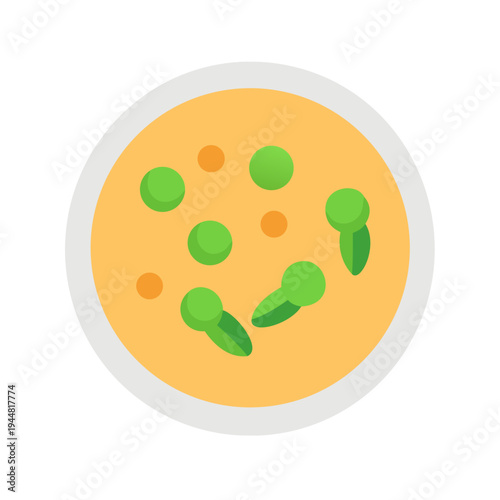 Minimalist illustration of a bowl of soup with peas and spices