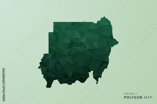 Sudan Map - Green Polygon Style Vector Illustration, Low Poly Geometric Design with Clean Silhouette on soft green Background.