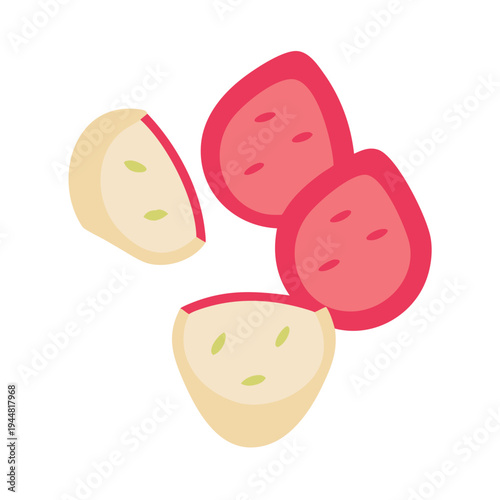 Stylized illustration of sliced apples with graphic design on a solid background