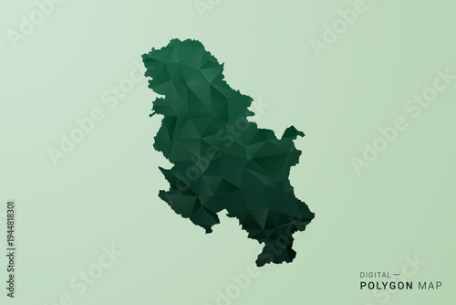 Serbia Map - Green Polygon Style Vector Illustration, Low Poly Geometric Design with Clean Silhouette on soft green Background.