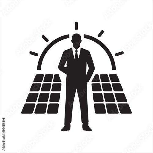 solar and electrician abstract silhouette  outline logo design concept illustration idea