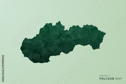 Slovakia Map - Green Polygon Style Vector Illustration, Low Poly Geometric Design with Clean Silhouette on soft green Background.