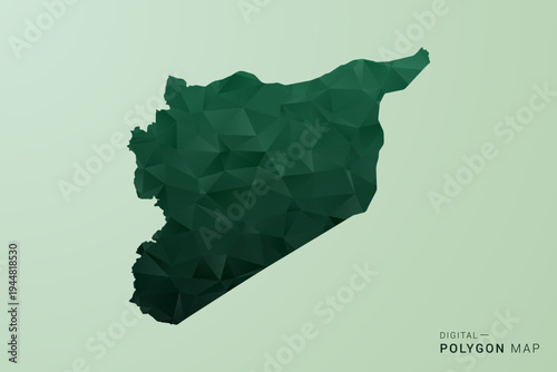 syria Map - Green Polygon Style Vector Illustration, Low Poly Geometric Design with Clean Silhouette on soft green Background.