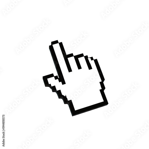 3d pixelated hand cursor pointing isolated on white