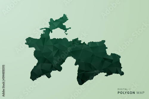 Tajikistan Map - Green Polygon Style Vector Illustration, Low Poly Geometric Design with Clean Silhouette on soft green Background.