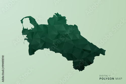 Turkmenistan Map - Green Polygon Style Vector Illustration, Low Poly Geometric Design with Clean Silhouette on soft green Background.