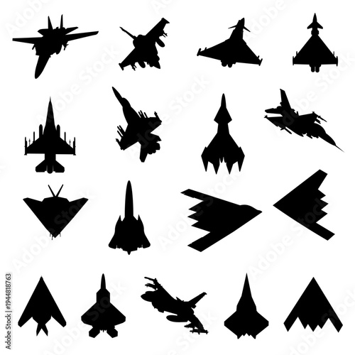 modern fighter jet silhouette collection military aircraft plane set