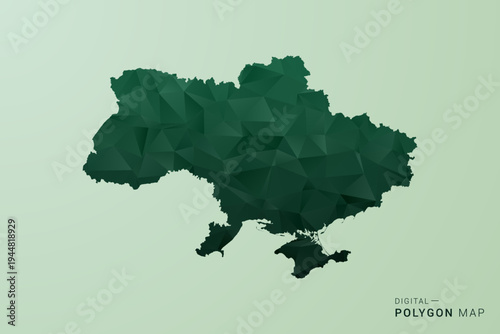 Ukraine Map - Green Polygon Style Vector Illustration, Low Poly Geometric Design with Clean Silhouette on soft green Background.