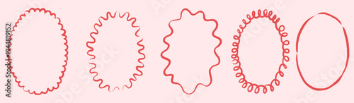 Set of hand drawn crayon frames, swirls, curly, coquette, ribbon, whimsical, retro elements for card, frame, invitation, wedding, logo