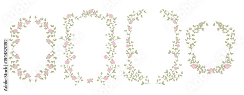 Rose Wreath Floral Frame Set Hand Drawn