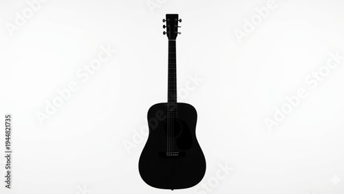 Black silhouette of an acoustic guitar musical instrument isolated on white background