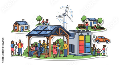 Eco friendly community with renewable energy sources and sustainable living