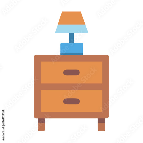 Cartoon style nightstand illustration with a lamp on a black background