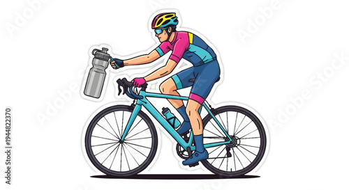 Cyclist riding bike with water bottle on isolated background