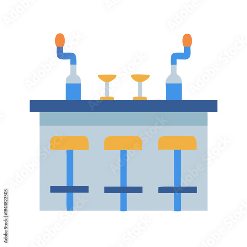 Stylized bar with stools and drinks, for restaurant and nightlife themes