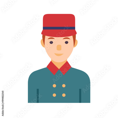Illustration of a hotel bellhop wearing a uniform on a black background