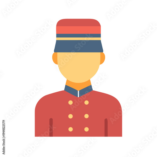 Illustration of a hotel bellhop icon in uniform against a black background