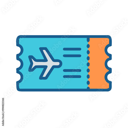 Stylized airline ticket icon with plane and seat markings on a dark background