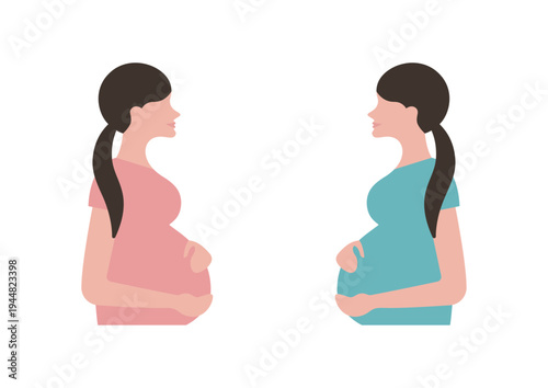 シンプルな妊婦の横顔位ベクターイラスト素材セット
