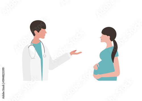 妊婦に医療説明をする医師のベクターイラスト素材（右向き）