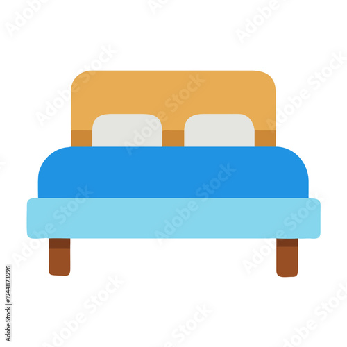 Illustration of a colorful double bed with headboard and two pillows
