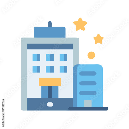 Wallpaper Mural Stylized blue buildings with yellow stars on a black background illustration Torontodigital.ca