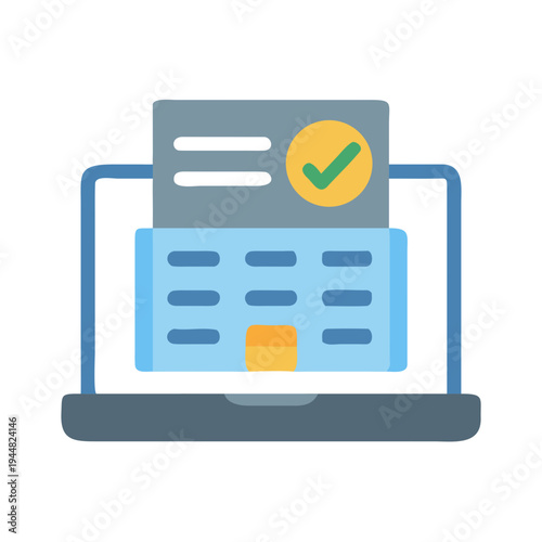 Online form submission confirmed on a laptop screen with checkmark icon
