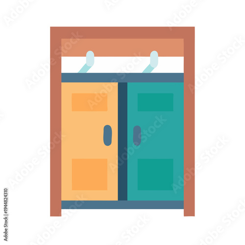 Modern sliding barn doors in warm tones, minimalist design over black background