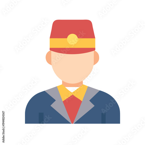 Flat vector illustration of a hotel bellhop with uniform and hat
