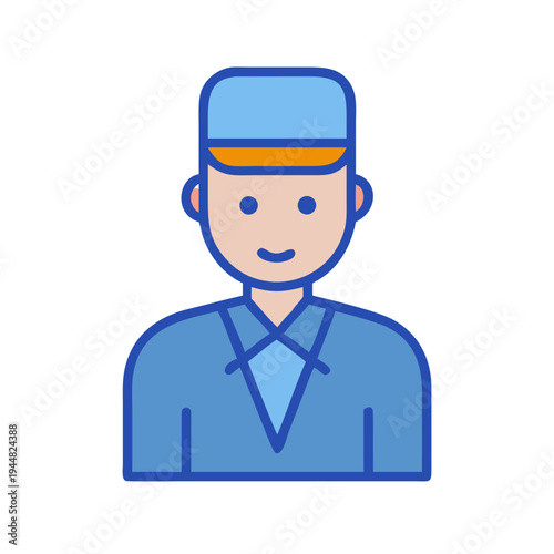 Illustrated hotel bellhop vector icon wearing uniform against black background isolated
