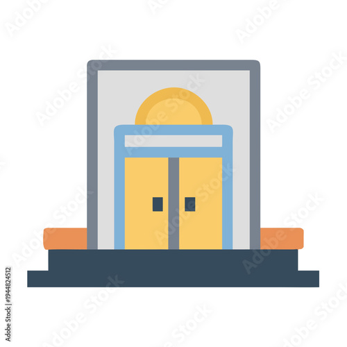 Flat icon illustration of an elegant building entrance with stairs and doors