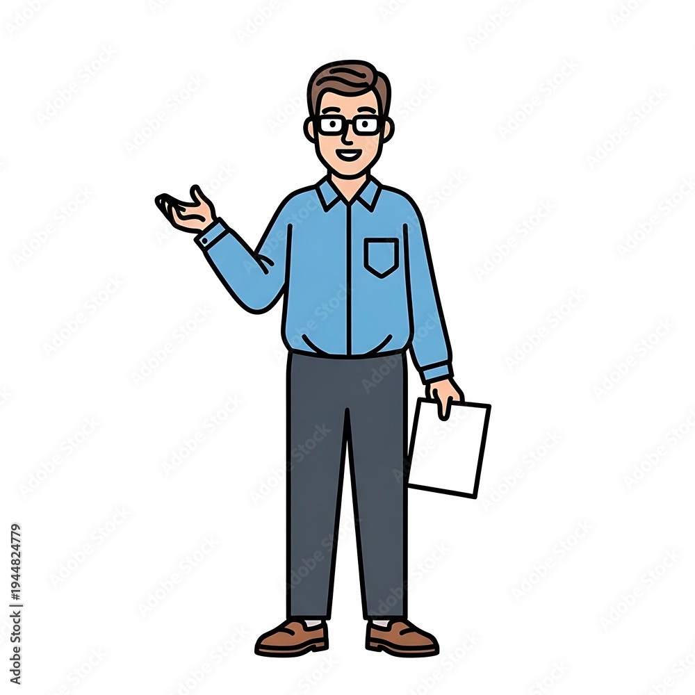 Obraz premium Cartoon man presenting information.