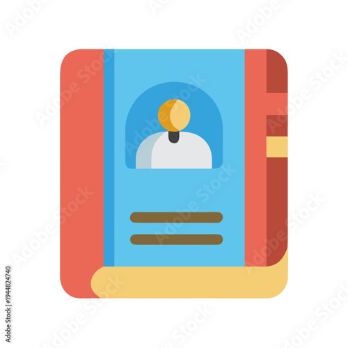 Flat design illustrated address book with human icon on light blue background