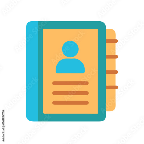 Stylized address book icon in flat design, contact information and directory concept