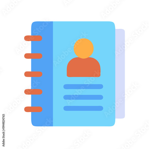 Flat design address book with contact details, isolated on black background
