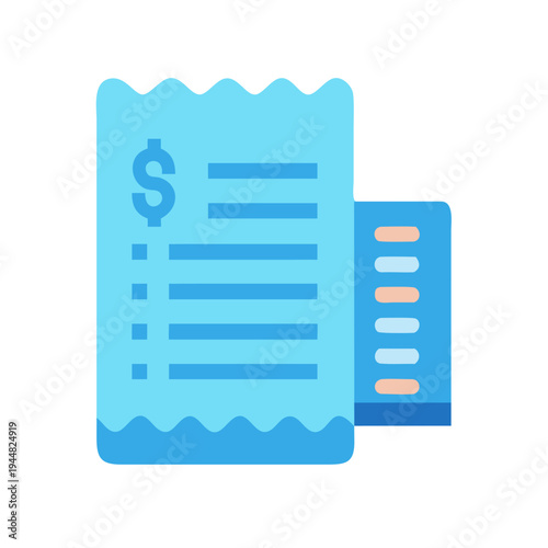 Digital vector illustration of a light blue receipt on a black background