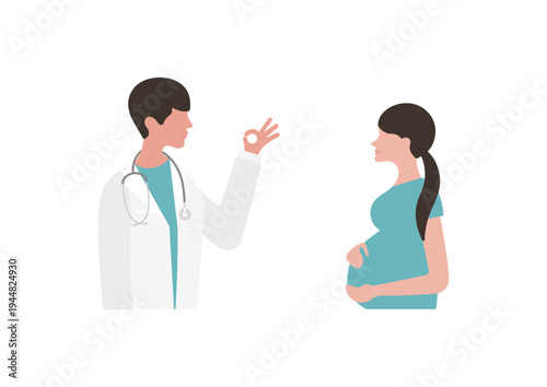 妊婦にOKサインをする医師のベクターイラスト素材（右向き）