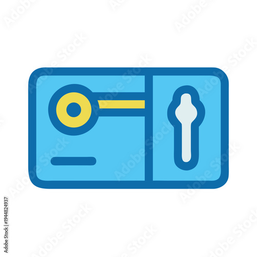 Abstract illustration of a keycard with key and slot in light blue colors