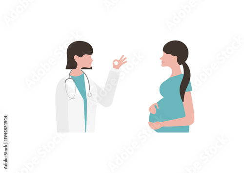 妊婦にOKサインをする女医のベクターイラスト素材（右向き）
