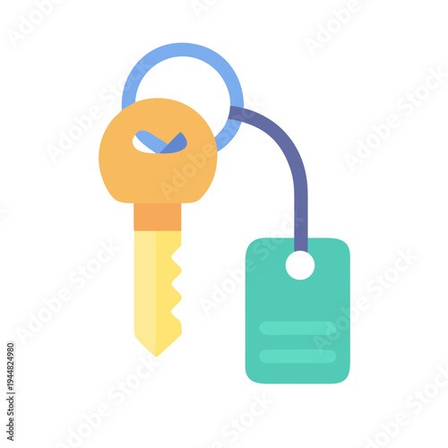 Vector Illustration of a Key and a Teal Tag on a Ring Isolated