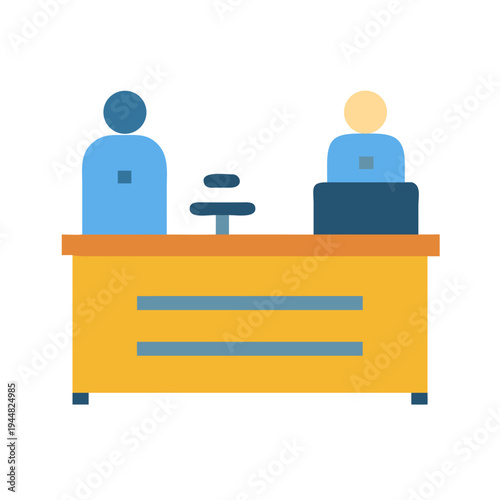 Flat Illustration of Two Receptionists at a Desk in a Modern Office