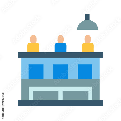 Abstract illustration of people behind a help desk or checkout counter