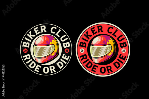 Racing Helmet Logo Badge Design. Retro Biker Club Logo Patch for Motor Clubs, Classic Bike Vector Element Design