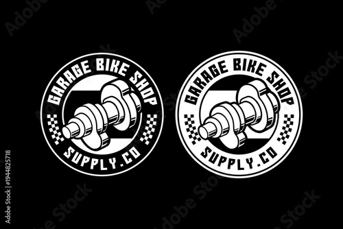 Vintage Crankshaft Engine Logo Badge Design. Garage Bike Logo Patch for Motor Clubs, Motorbike, Classic Bike Vector Element Design