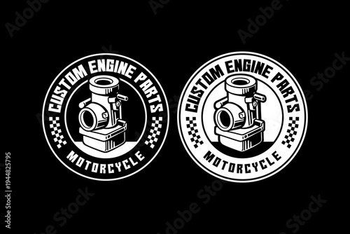 Vintage Motorcycle Carburetor Engine Logo Badge Design. Garage Bike Logo Patch for Motor Clubs, Motorbike, Classic Bike Vector Element Design