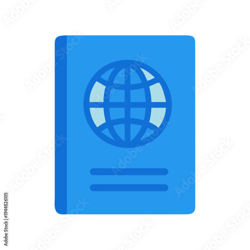 Blue passport with a globe icon, minimal design and travel concept
