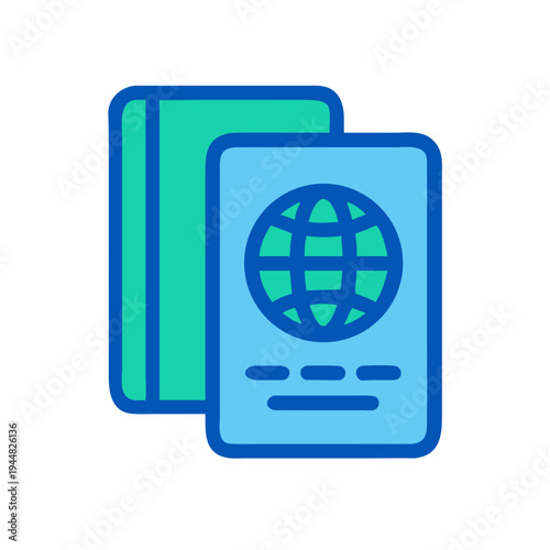 Illustration of two passports with a globe, suitable for travel themes.