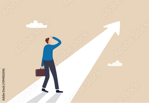 Finding purpose, objective and motivation to achieve goal, existential crisis to discover life meaning, challenge to define business target concept, confused businessman aiming at future