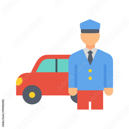 Flat Design Valet with Car Illustration on a Black Background