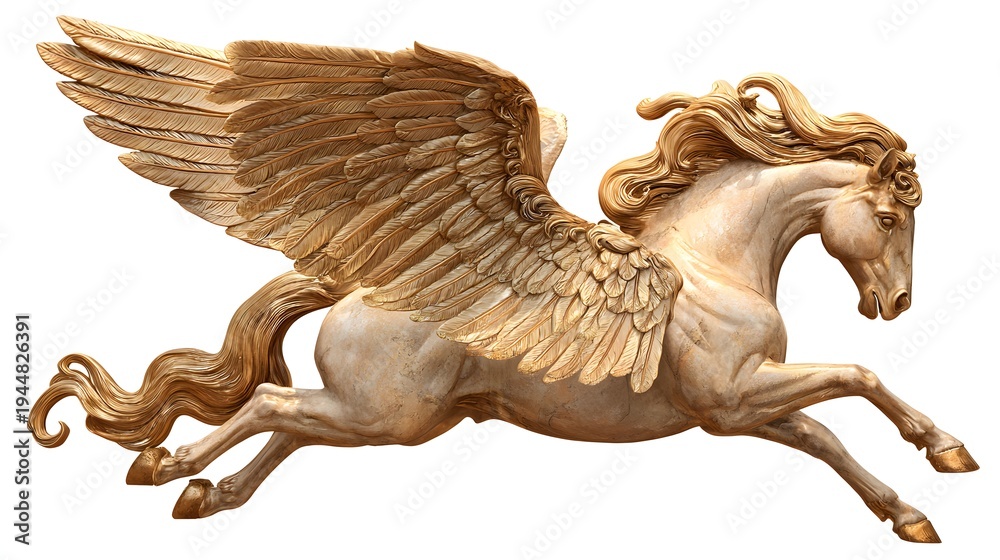 Fototapeta premium Majestic Winged Horse Sculpture Captures Mythical Pegasus in Flight.